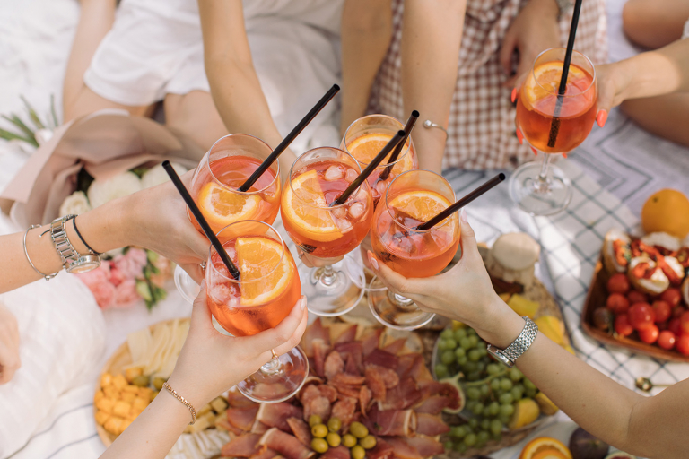 girls saluting and celebrating in bachelorette party