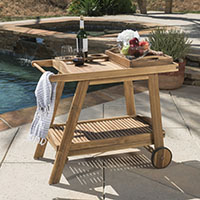 A wooden bar cart for drinks